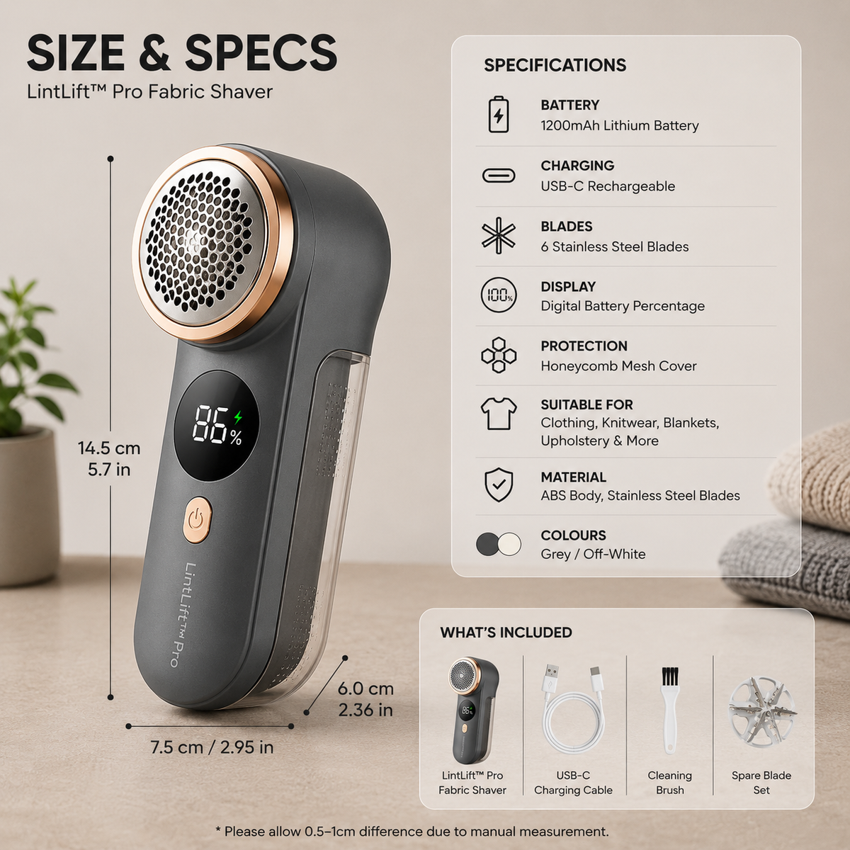 LintLift™ Pro Rechargeable Fabric Shaver