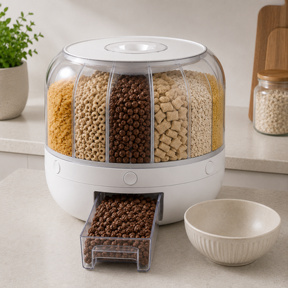 PantryCarousel™ Rotating 6-Compartment Cereal & Dry Food Dispenser