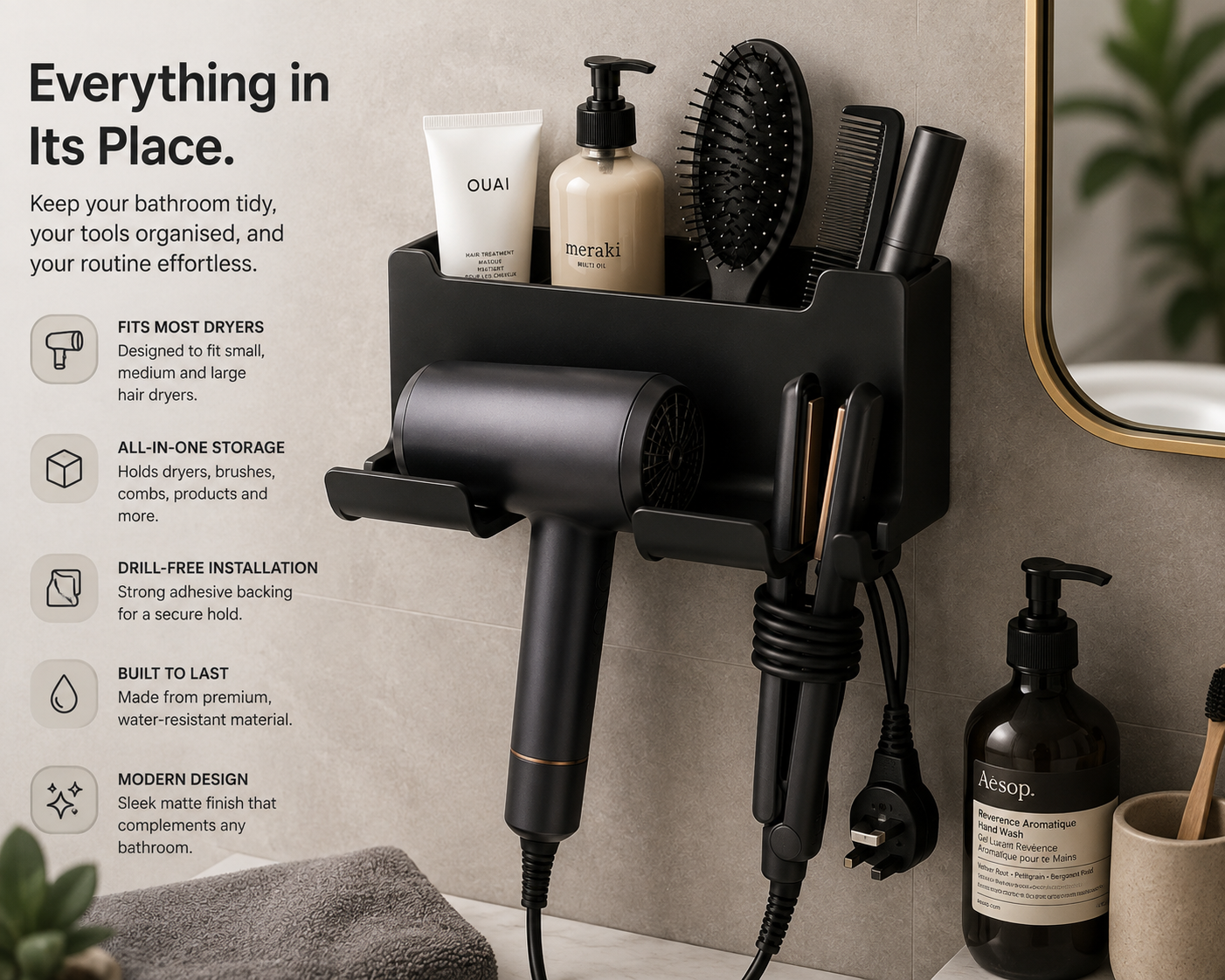 StyleStation™ Wall-Mounted Hair Dryer & Styling Organiser