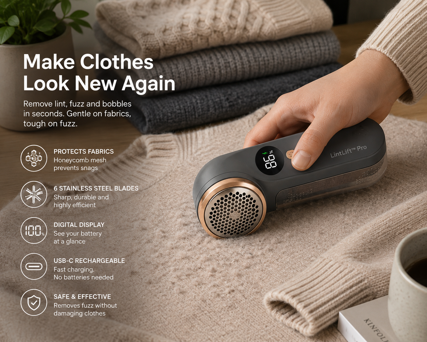 LintLift™ Pro Rechargeable Fabric Shaver