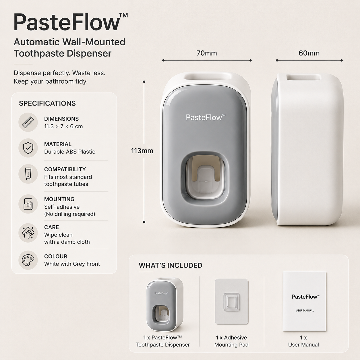 PasteFlow™ Automatic Wall-Mounted Toothpaste Dispenser
