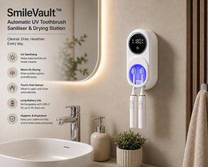 SmileVault™ Automatic UV Toothbrush Sanitiser & Drying Station