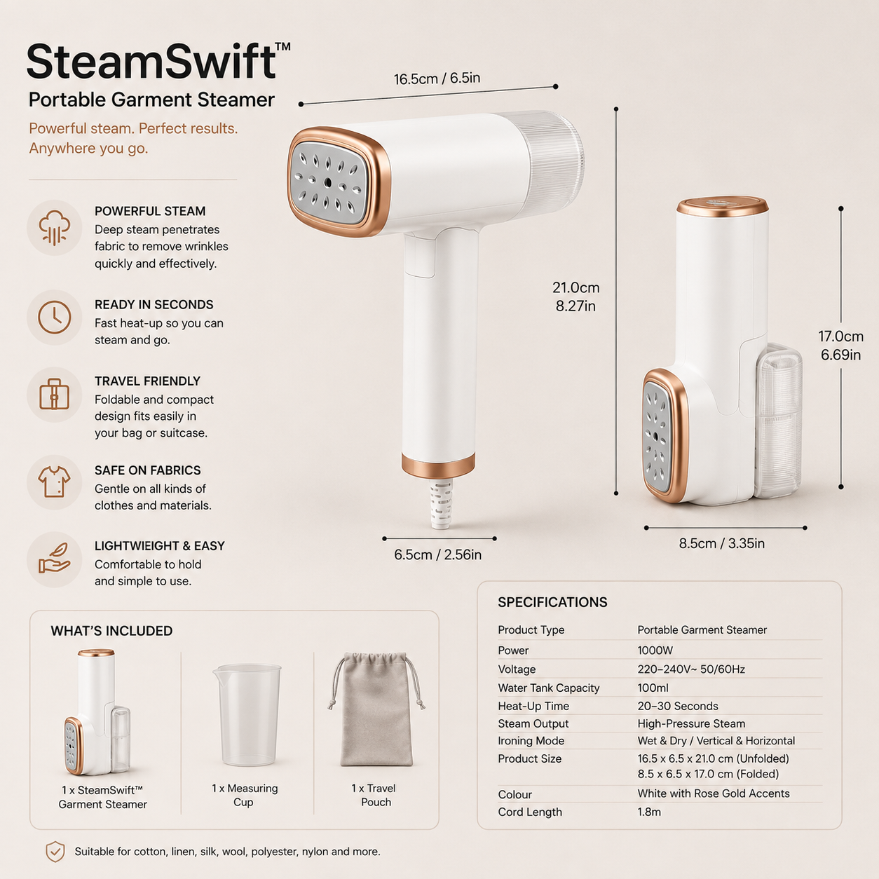 SteamSwift™ Portable Garment Steamer