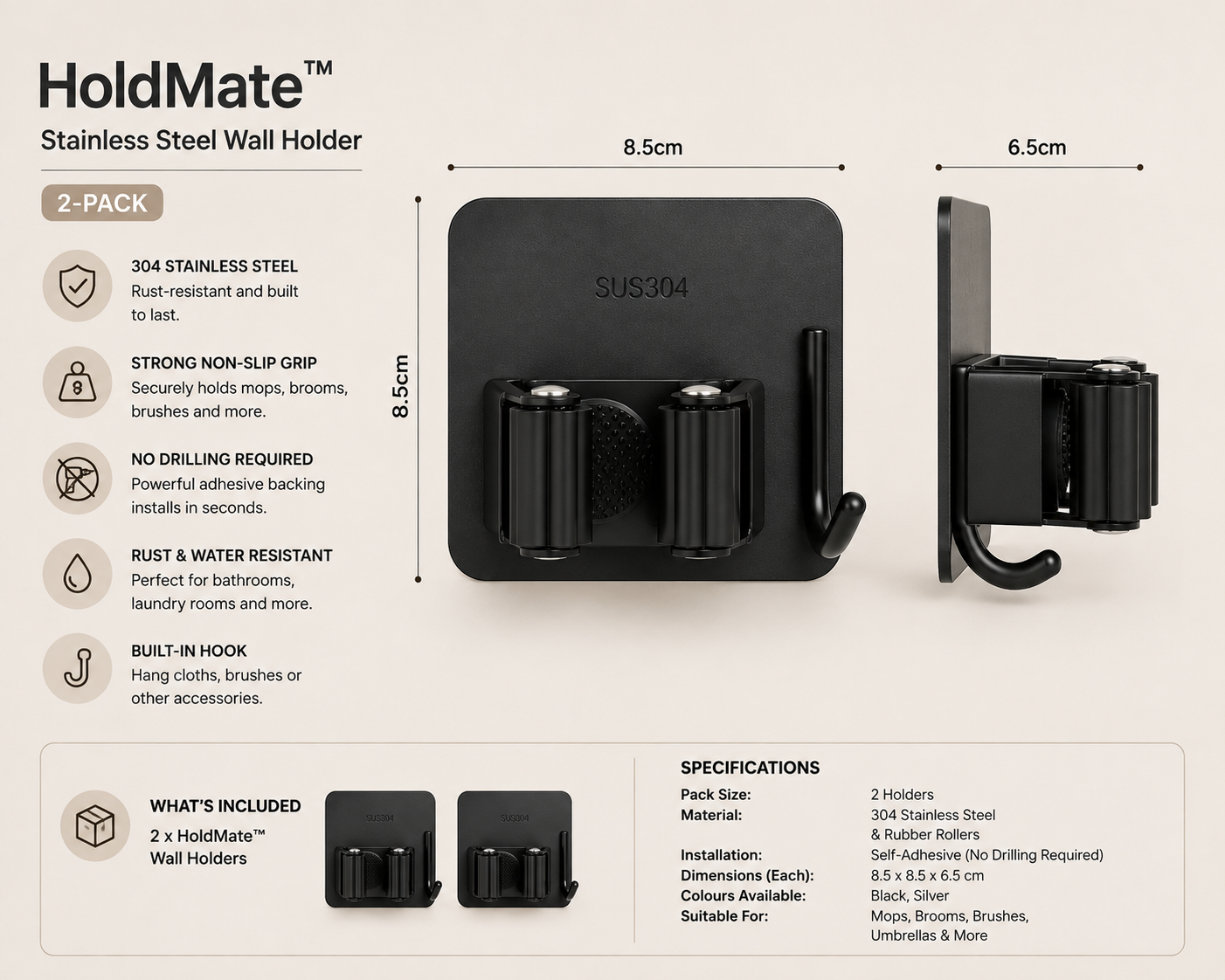 HoldMate™ Stainless Steel Wall Holder