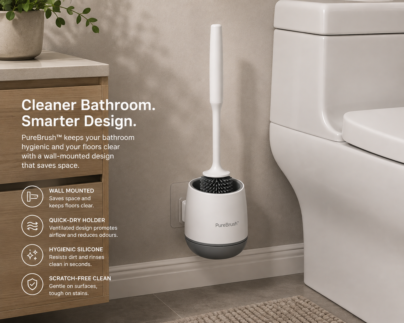 PureBrush™ Silicone Toilet Brush & Quick-Dry Holder