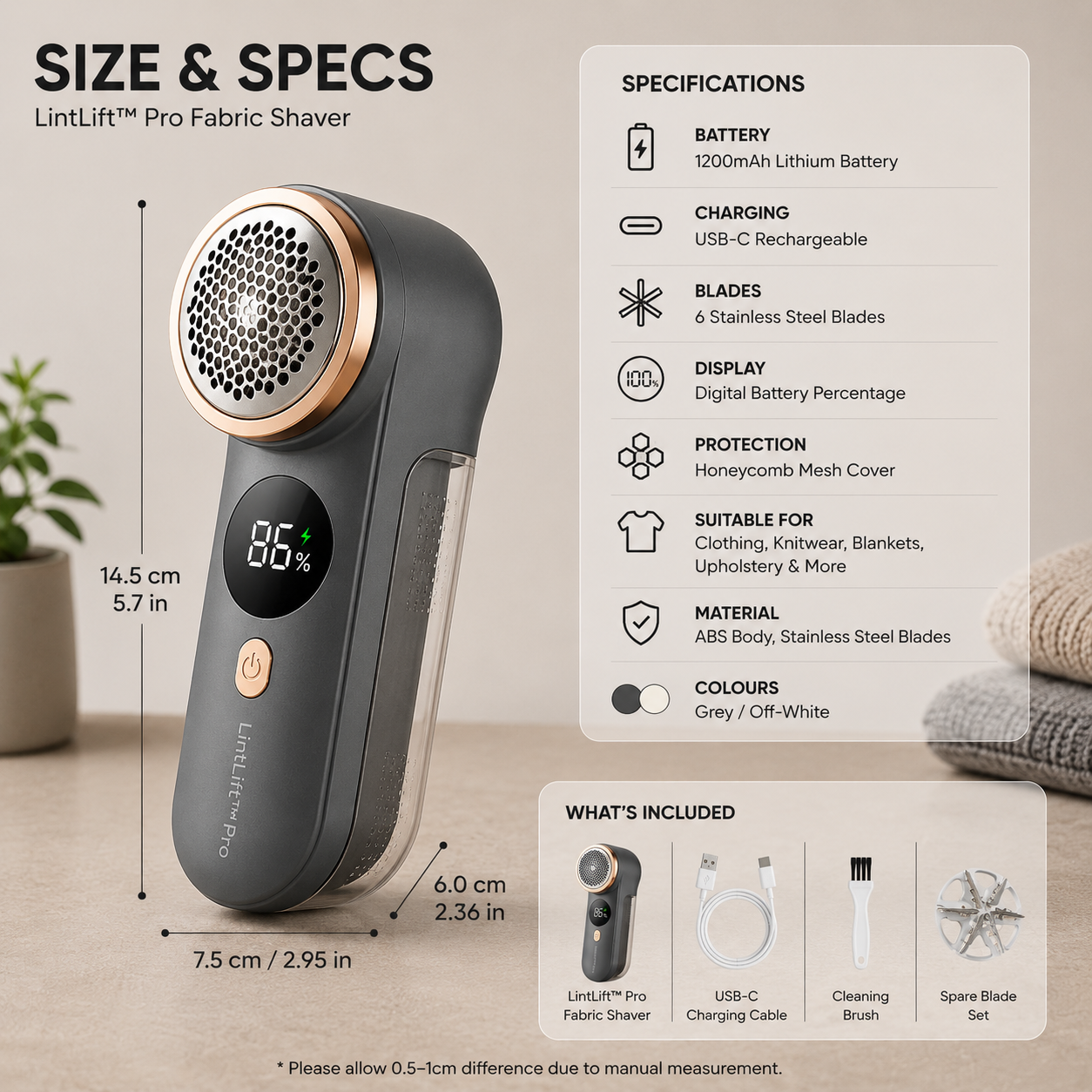 LintLift™ Pro Rechargeable Fabric Shaver